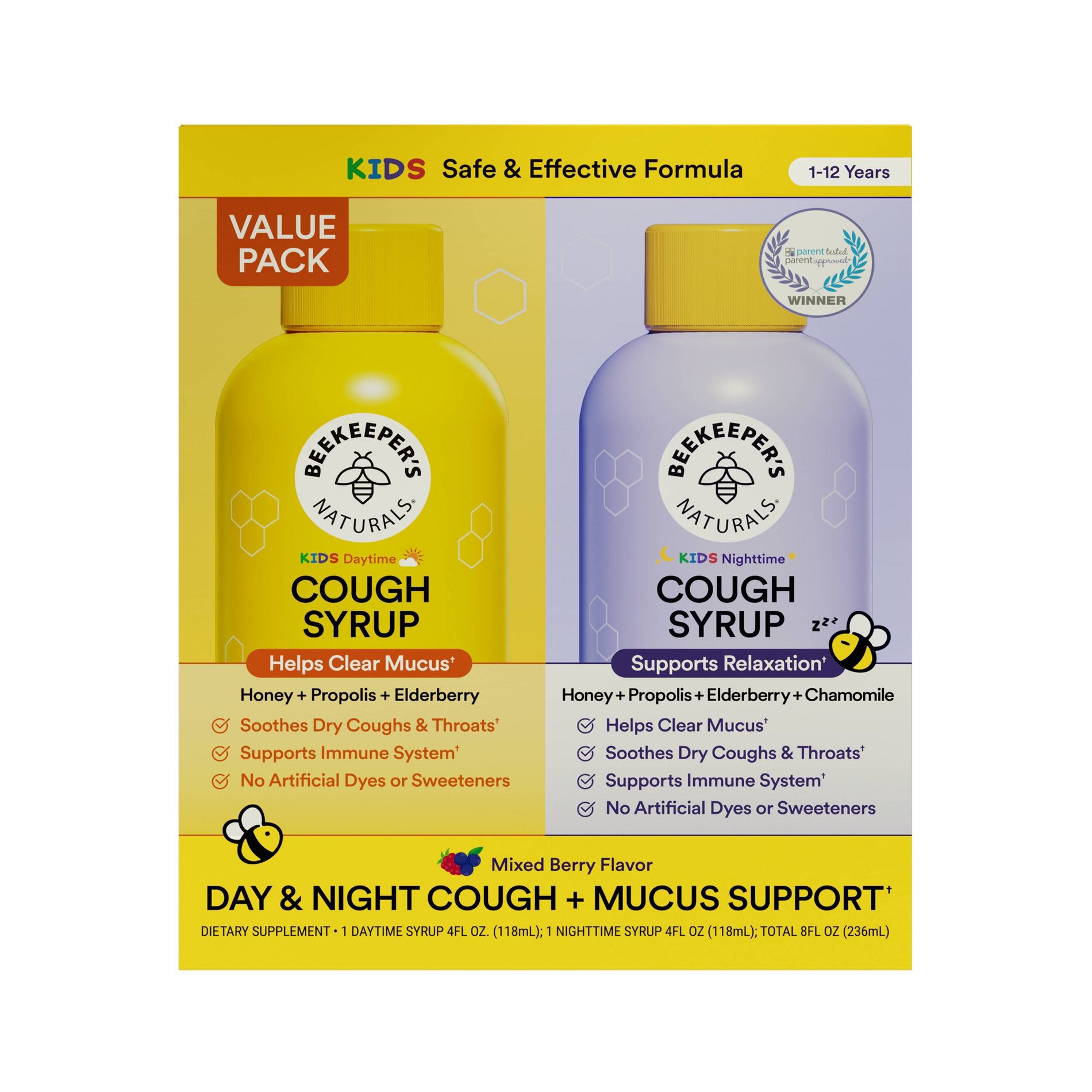 Beekeeper's Naturals Kids' Cough and Mucus Support Day/Night Liquid Combo Pack - Mixed Berry - 8 fl oz
