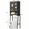 Over Toilet Storage Cabinet with Tempered Glass Doors Adjustable Shelf Bathroom Organizer Metal Stand Black Space Saver - 2 of 4