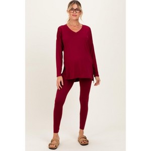 Pinkblush Burgundy Brushed Knit Maternity Oversized Top and Legging Set - 1 of 4