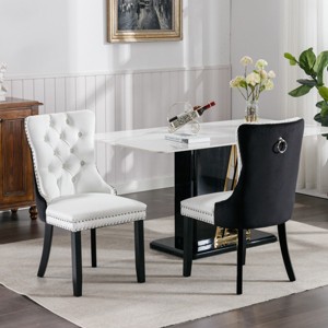 Modern Tufted PU Leather Velvet Dining Chair Set of 2 with High Back,Nailhead Trim,Solid Wood Legs for Dining Room-Baofuwish - 1 of 4