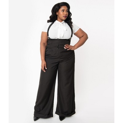 Unique Vintage Women's Plus Thelma Suspender Pants Black