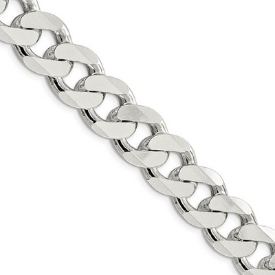 Black Bow Jewelry Men's 15mm, Sterling Silver Solid Flat Curb Chain Necklace