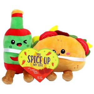 Frankford Valentine's Day Taco & Hot Sauce Date Night Plush with Gummy Candy Hearts - 1oz - 1 of 4