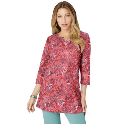Roaman's Women's Plus Size Three Quarter Notch Neck Soft Knit Tunic