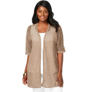 Jessica London Women's Plus Size Crochet Long Cardigan - 1 of 4