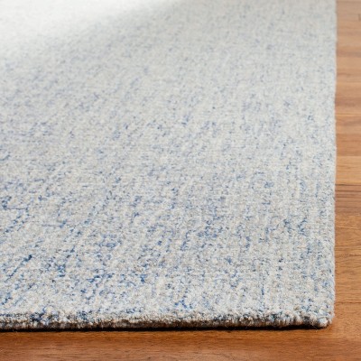 Ivory and Blue 4' Square Hand-Tufted Wool Abstract Rug
