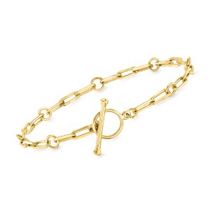 Ross-Simons 18kt Gold Over Sterling Charm-Compatible Paper Clip Link Toggle Bracelet - 1 of 4