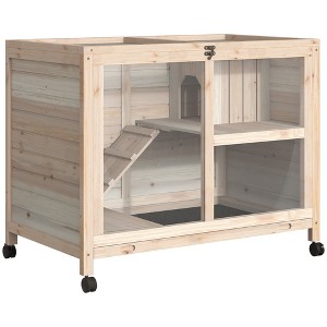 Gsluuk PawHut Indoor Rabbit Hutch with Wheels, Desk and Side Table Sized, Wood Rabbit Cage, Waterproof Small Rabbit Cage, Natural - 1 of 1