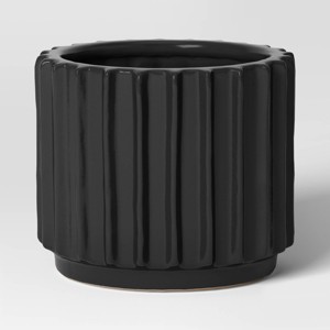 Geared Ceramic Indoor Outdoor Planter Pot Charcoal - Threshold™ - 1 of 4