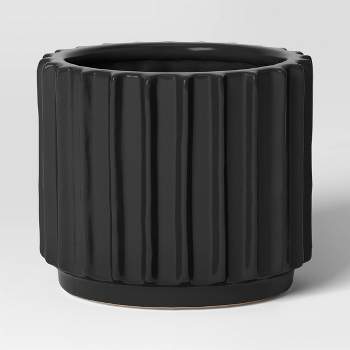  Geared Ceramic Indoor Outdoor Planter Pot Charcoal - Threshold™