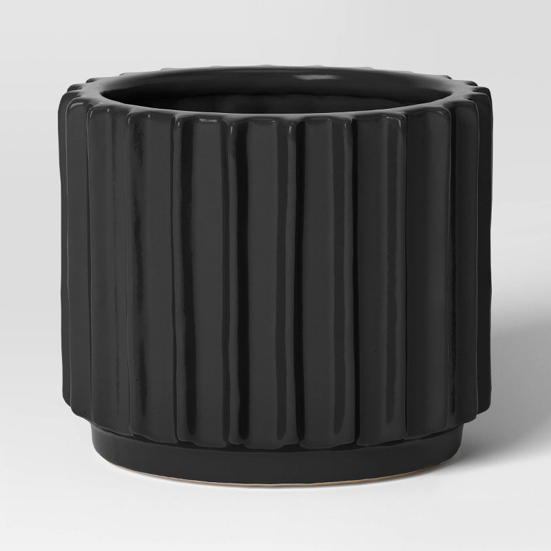  Geared Ceramic Indoor Outdoor Planter Pot Charcoal - Threshold™, 1 of 6
