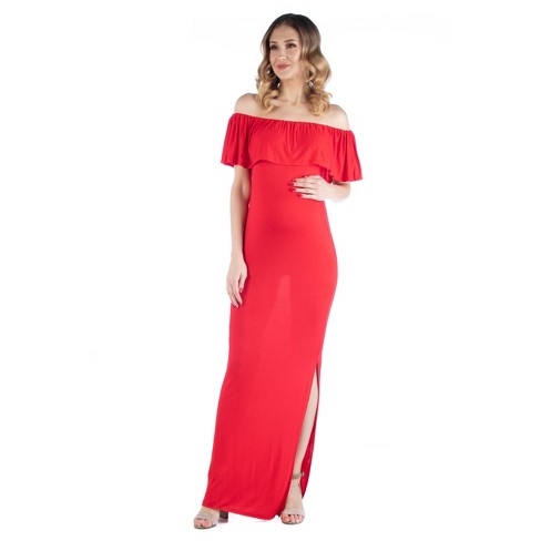 Maternity Off Shoulder Ruffle Maxi Dress-red-l : Target