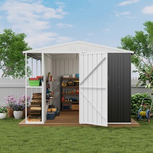 8x10 FT Heavy-Duty Metal Storage Shed - Outdoor Galvanized Steel Garden Shed with Lockable Doors & Firewood Shelf - 1 of 4