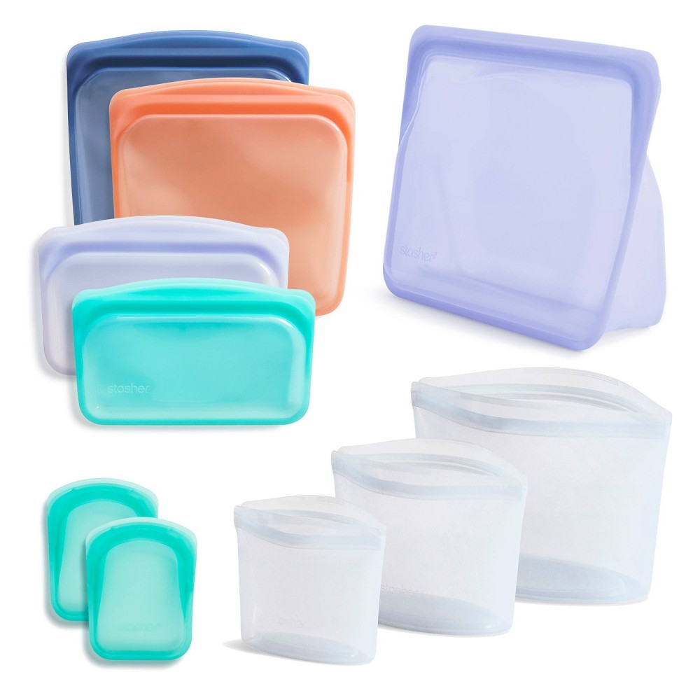 stasher Premium Silicone Reusable Food Storage Bags Meal Prep Starter Kit - 10pk - Clear