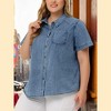 Agnes Orinda Women's Plus Size Denim Short Sleeve Chest Pocket Button Down Shirts - 2 of 4