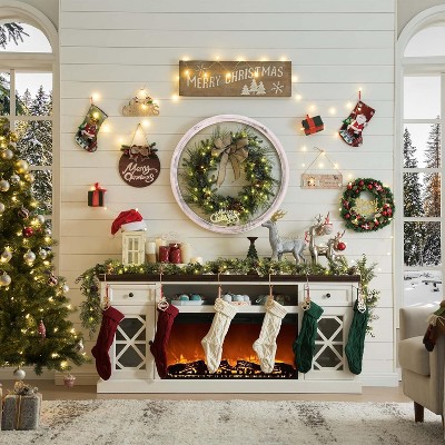 70 Inch Farmhouse Fireplace TV Stand with 36" Electric Fireplace for 80 Inch TVs, Entertainment Center with Drawer & Door