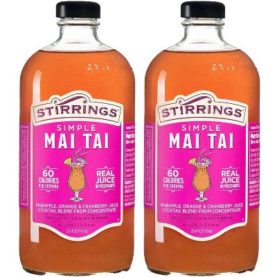 Stirrings Simple Mai Tai Cocktail Mix 750ml Bottles - Real Juice No Preservatives - 60 Calories - Drink Mixer