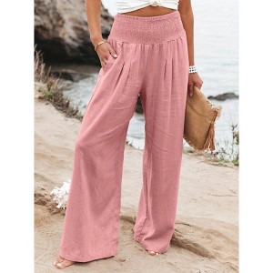 Womens Casual Pants Mid Rise Linen Wide Leg Lounge Pants - 1 of 3