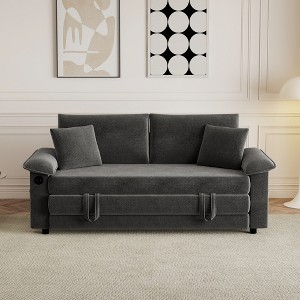 70.9"W Folding Sofa Bed with USB Charging, Chenille Convertible Sleeper Sofa with Side Storage Pockets - ModernLuxe - 1 of 4