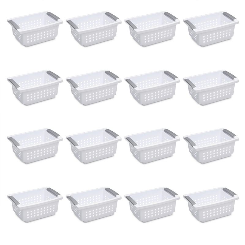 Sterilite Small Plastic Stacking Storage Basket Container Totes w/ Comfort Grip Handles and Flip Down Rails for Household Organization, 1 of 7