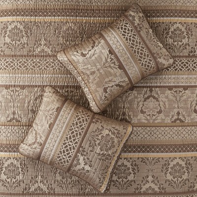 Full Brown Reversible Jacquard Coverlet Set with Shams and Pillows