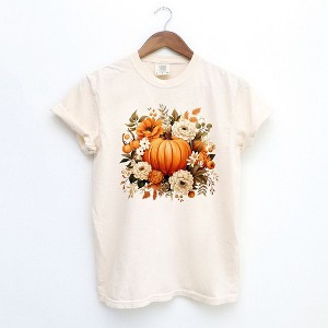 Simply Sage Market Women's Pumpkin Floral Arrangement Short Sleeve Garment Dyed Tee - 1 of 2