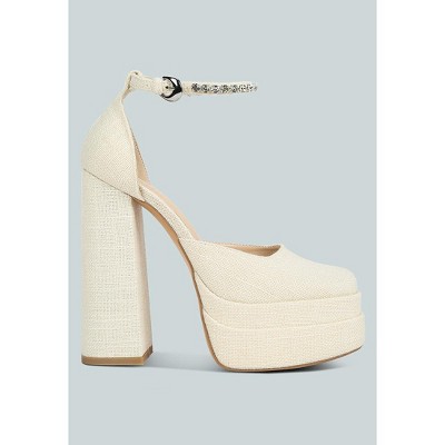 Cosette Diamanate Embellished Ankle Strap High Block Heel Sandals