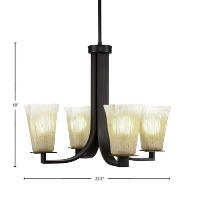 Toltec Lighting Apollo 4 - Light Chandelier in  Dark Granite with 5" Square Amber Crystal Shade