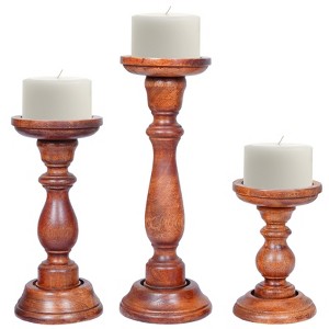 Mela Artisans Tuli Handcrafted Candleholder in Medium Polish, Set of 3 - 1 of 4