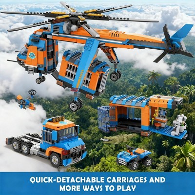 Cubimana 1356PCS Jungle Adventure Helicopter & Truck Building Set STEM Gift for Kids & Adults Ages 6 Years and Up