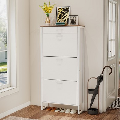 VYNXARIA Shoe Storage Cabinet with 3 Flip Drawers&1 Drawer, Slim Freestanding Storage Racks for Entryway, Hallway£¬white