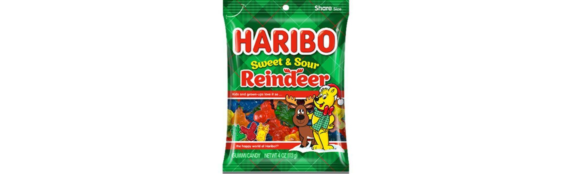 HARIBO Sweet and Sour Christmas Reindeer Gummy Candy - 4oz