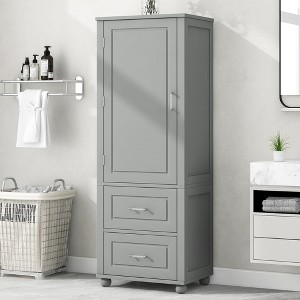 Vynxaria Tall Bathroom Storage Cabinet, Freestanding Storage Cabinet with Two Drawers and Adjustable Shelf, MDF Board,gray - 1 of 4
