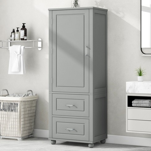 61.4"H Bathroom Storage Cabinet with 2 Drawers and Adjustable Shelf, Freestanding Storage Cabinet with 2 Doors 4S - ModernLuxe - image 1 of 4