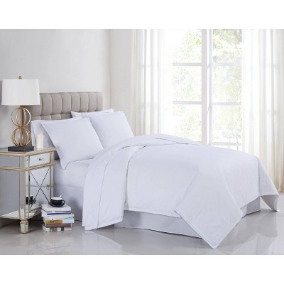 White Cotton Full/Queen Percale Duvet Cover Set
