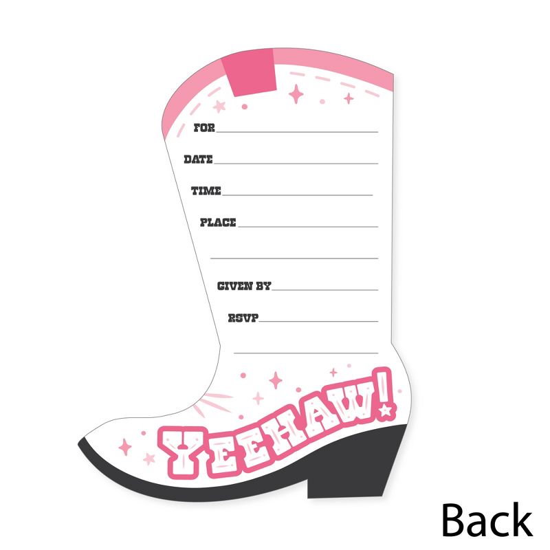Big Dot of Happiness Rodeo Cowgirl - Shaped Fill-In Invitations - Pink Western Party Invitation Cards with Envelopes - Set of 12, 5 of 8