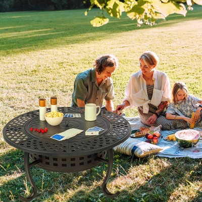 37" Black Steel Round Wood Burning Fire Pit Table with Grills