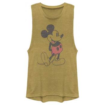 Juniors Womens Mickey & Friends Distressed Mickey Mouse Pose Festival Muscle Tee