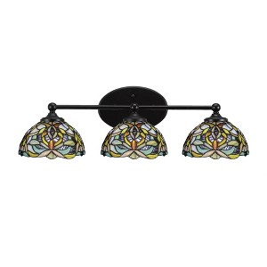 Toltec Lighting Capri 3 - Light Vanity in  Matte Black with 7" Kaleidoscope Art Glass Shade - 1 of 2