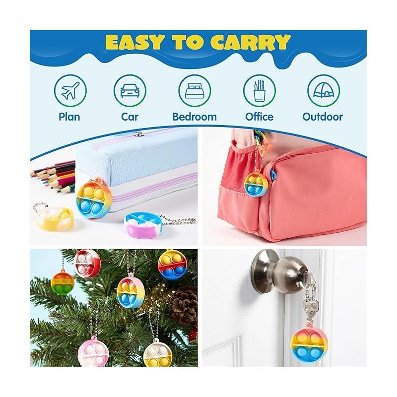 Syncfun 30Pcs Pop Fidget Toys Pop Fidget Keychain Rainbow Bubble Popping Game Mini Fidget Toys Bulk Party Favors for Kids, Sensory Fidget Toys, 4 of 17