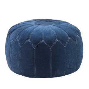 Kelsey Round Pouf Ottoman Blue: Madison Park Modern Upholstered Footrest, No Assembly Required - 1 of 3