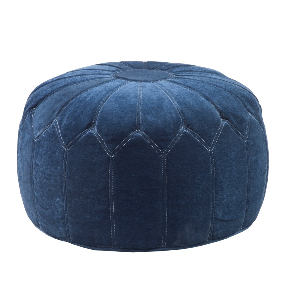 Kelsey Round Pouf Ottoman Blue: Madison Park Modern Upholstered Footrest, No Assembly Required