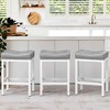Arceso Bar stools Set of 2, 24 Inch Saddle Backless Faux Leather Counter Height Stools with Black Metal Legs, Light Gray and White - 2 of 4