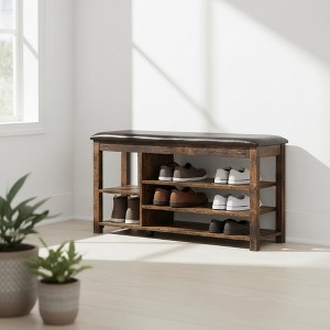 Homy Casa Lift-Top Shoe Bench with Adjustable Lower Shelves and Hidden Storage,Vintage - 1 of 4