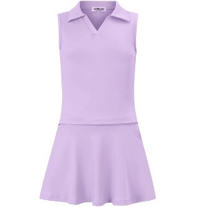 Kids Girls Tennis Golf Dress Outfit Sleeveless Dress with Pockets Athletic Skorts and Polo Tank Top Sets - 1 of 4