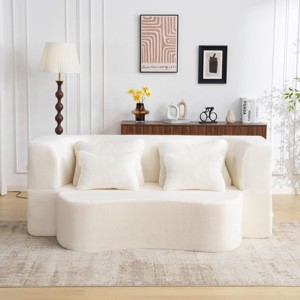 Compact Modern Sleeper Sofa with Plush Foam and 4 Pillows for Living Room or Guest Space -3irtyhousy - 1 of 4