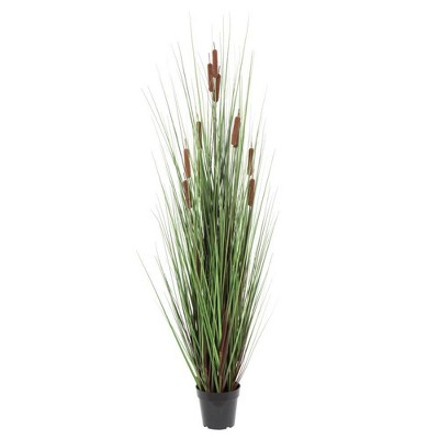 Vickerman Artificial Grass/Cattail Plant (60") Brown: PVC Faux Foliage, Indoor/Outdoor Decor, Pot Included