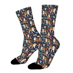 Bulldog Christmas Dog Women Printed Crew Socks Funny Funky Socks Soft Polyester Novelty Gifts for Artists Men - 1 of 1