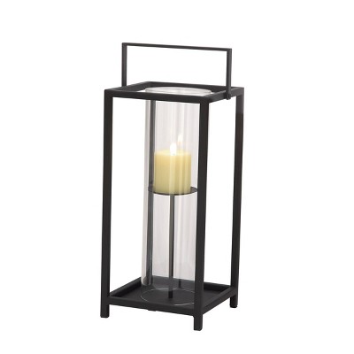 20" x 8" Contemporary Iron/Glass Candle Holder with Metal Handle Black - Olivia & May