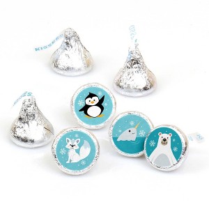 Big Dot of Happiness Arctic Polar Animals - Baby Shower or Birthday Party Round Candy Sticker Favors - Labels Fits Chocolate Candy (1 Sheet of 108) - 1 of 4